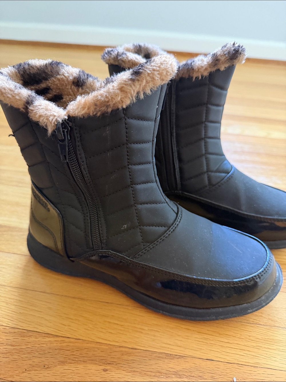 Weatherproof Black Quilted Faux-Fur Lined Ankle Boots